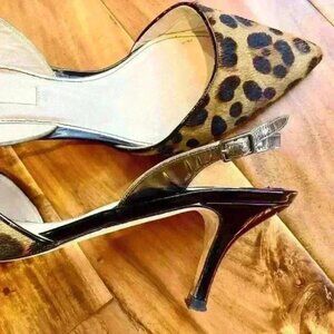 Boden Leopard/Cheetah Print With Black Patent Heels Slingback Pumps 41 (9 1/2)